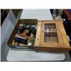 Image 1 : TRAY OF VINTAGE COLLECTABLES AND SMALL WOODEN CASE