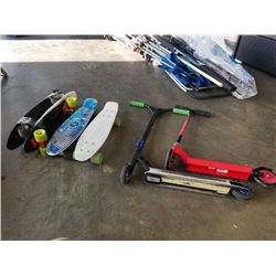 5 penny boards and 2 scooters