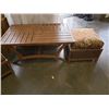 Image 2 : 35 X 51 INCH 3 PIECE METAL AND RATTAN DESIGNER COFFEE TABLE W/ PADDED SEATS