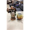 Image 2 : 13 INCH CUT GLASS DECANTER W/ LABEL, MONK VINO ROSSO DECANTER AND BAVARIAN MONK MUG