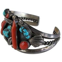 Navajo Bracelet, Turquoise and Coral