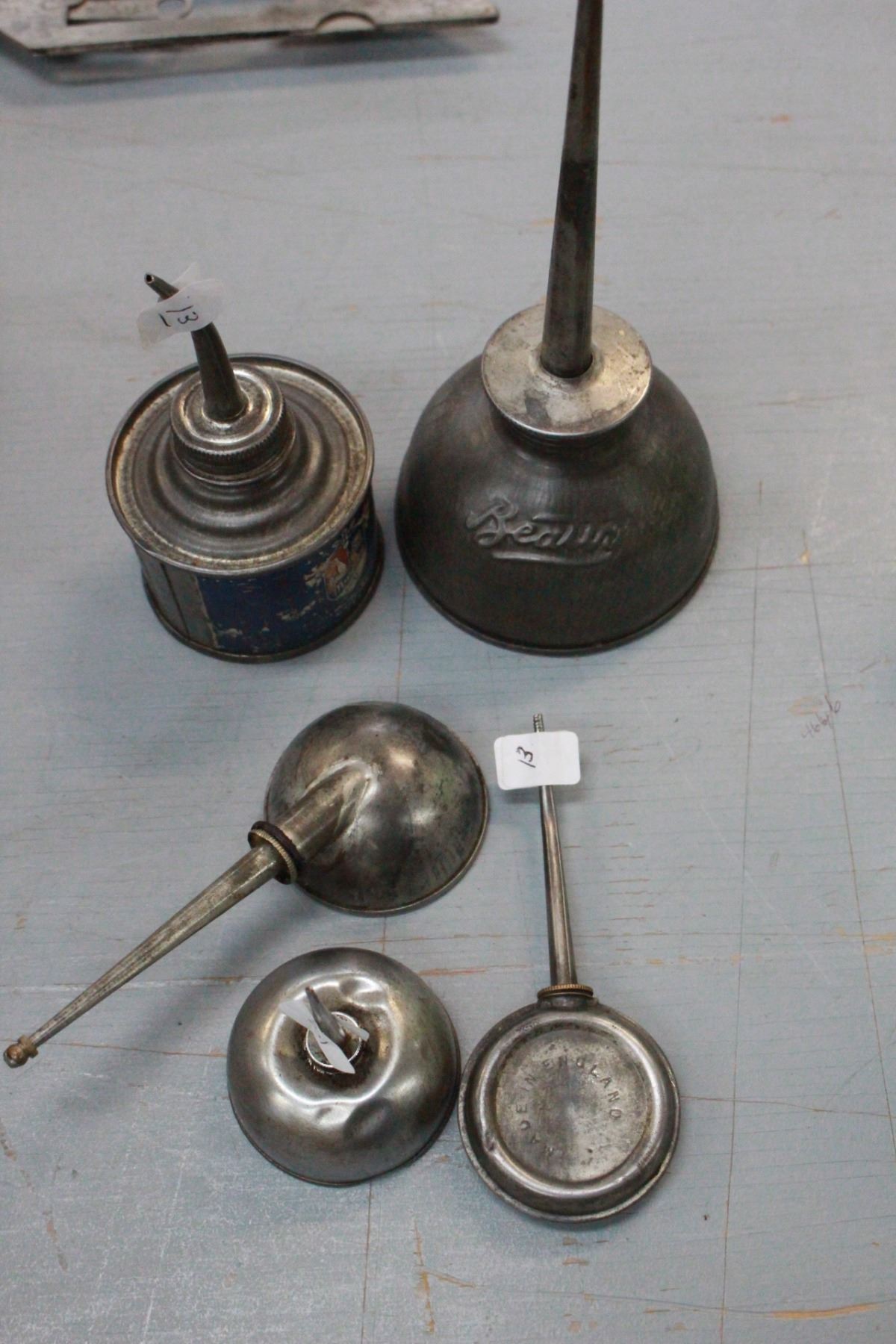 Collection of Oiler Cans (5) "Beatty", "Maytag" Made in England
