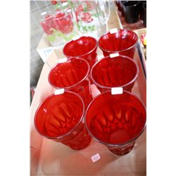 Heavy Red Glass Water Glasses (6)