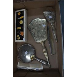 Two Dresser Sets - (1 - 3 piece & 1 - 2 piece) and a Box of Designer Perfume