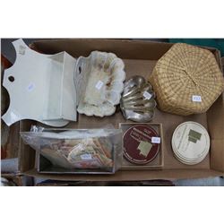 Box with:  2 Soap Dishes; Comb Box; Basket; Nabob Coupons & Coasters