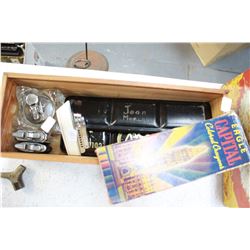 Wooden Box of 2 Paint Boxes; "Eagle" Pencil Crayons; 4 Lighters