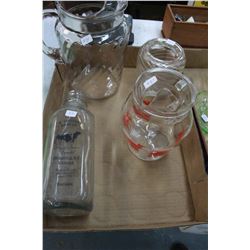 Box with:  2 Water Pitchers; Heavy Vase & a Milk Bottle