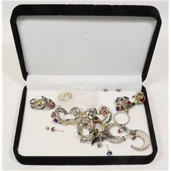 ASSORTED SILVER EARRINGS, RINGS AND PENDANT