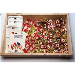 2)  WOODEN CIGAR BOX WITH CANADIAN FLAG