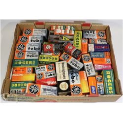 LARGE FLAT OF VINTAGE TUBES INC.RADIO, AUDIO TUBES