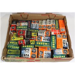 LARGE FLAT OF VINTAGE TUBES INC.RADIO, AUDIO TUBES