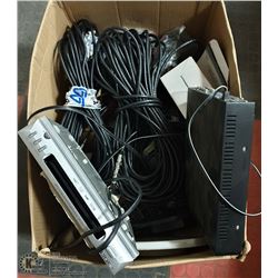 BOX OF ELECTRONICS AND CABLES
