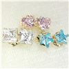 Image 1 : 9K YELLOW GOLD CUBIC ZIRCONIA 3 PAIRS BLUE,PINK