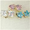 Image 3 : 9K YELLOW GOLD CUBIC ZIRCONIA 3 PAIRS BLUE,PINK