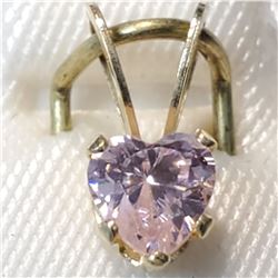 14K YELLOW GOLD CUBIC ZIRCONIA PINK  PENDANT