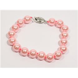 #27-PINK SEA SHELL PEARL BRACELET 10mm/7.5"