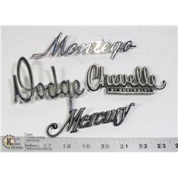 4 METAL CAR EMBLEMS DODGE MERCURY CHEVELLE