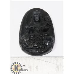 #205-BLACK OBSIDIAN PENDANT BUDDHIST