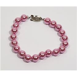 #29-DARK PINK SEA SHELL PEARL BRACELET 8mm/7.5"