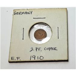 17) GERMAN 2 PHENNIG 1910 COIN.