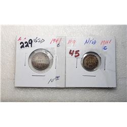 23)  LOT OF 2 NEWFOUNDLAND COINS:  1941 10