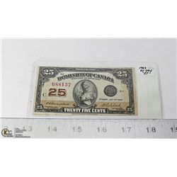 1923 CANADIAN TWENTY FIVE CENT NOTE