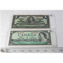1937 AND 1954 CANADIAN $1 NOTES