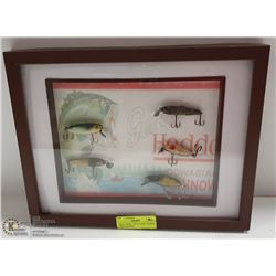5 REAL 1940'S - 50'S CLASSIC FISHING LURES FRAMED