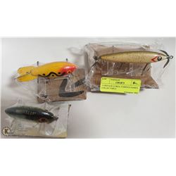 3 VINTAGE LURES, BRAND NAMES INCLUDE ARBOGAST,