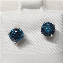 21) 14KT WHITE GOLD PAIR OF BLUE DIAMOND EARRINGS