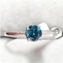 14KT WHITE GOLD BLUE DIAMOND SOLITAIRE RING SIZE 7