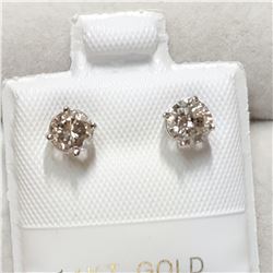 14KT WHITE GOLD PAIR OF SINGLE STONE DIAMOND STUDS