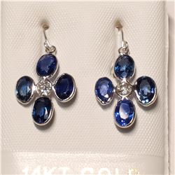 14KT WHITE GOLD PAIR OF SAPPHIRE & DIAMOND EARRING