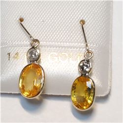 14KT GOLD PAIR YELLOW SAPPHIRE & DIAMOND EARRINGS