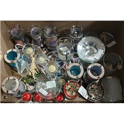 BOX OF ASSORTED CANDLE HOLDERS AND MORE
