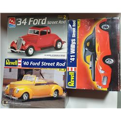 3 STREET ROD UNASSEMBLED MODEL CARS 1/25