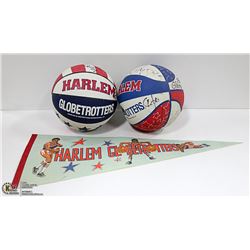 HARLEM GLOBETROTTERS BASKETBALLS & SIGNED PENNANT