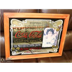 COCA COLA MIRRORED SIGN WITH WOOD FRAME