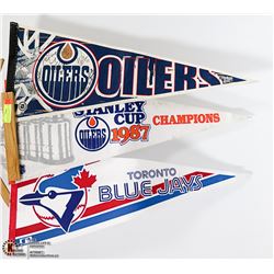 OILERS, STANLEY CUP & TORONTO BLUE JAYS PENNANTS