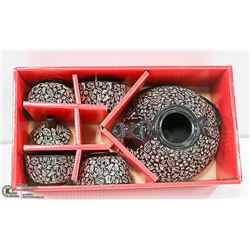 NEW IN BOX ASIAN TEA SET BLACK AND WHITE