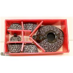 NEW IN BOX ASIAN TEA SET BLACK AND WHITE