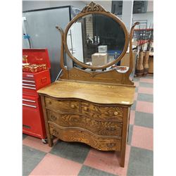 ANTIQUE WAVE FRONT 4 DR. DRESSER W/ MIRROR