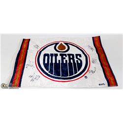 OILERS MULTIPLE AUTOGRAPHS  FLAG COPPER RED