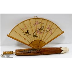 VINTAGE WOOD HANDMADE UMBRELLA & HAND PAINTED