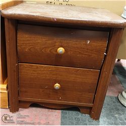 DARK WOOD 2 DRAWER SIDE TABLE, 22 X 18 X 22