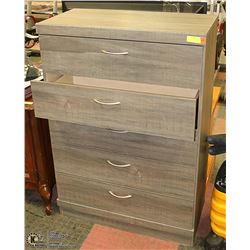 GREY 5 DRAWER TALLBOY DRESSER, 31 X 16 X 45