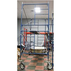 HEAVY DUTY BLUE SCAFFOLD WITH WHEELS AND PLATFORM