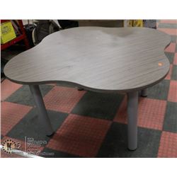 CLOVER SHAPED WOOD TONE TABLE, 48 X 48 X 29