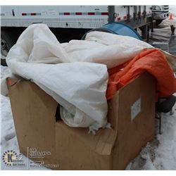 PALLET OF INSULATED TARPS INCLUDES 2 BAR STOOLS