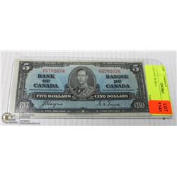1937 CANADIAN $5 BILL